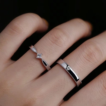 Párgyűrű geometriás dizájnnal, réz anyag, moissanit gyémánt-beállítás