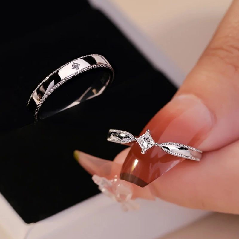 Párgyűrű geometriás dizájnnal, réz anyag, moissanit gyémánt-beállítás