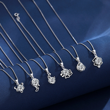 Огърлица с моиссанит за 12 зодиакални знака, 925 стерлингово сребро, мултислойна верига тип кутийка