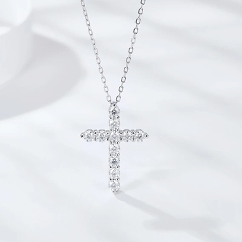 Huiyi 925 srebrni križni lanac s Moissanitom, mikro-ugradnja, O-oblika lanac, unisex, jednostavan stil, duljina 21–50 cm