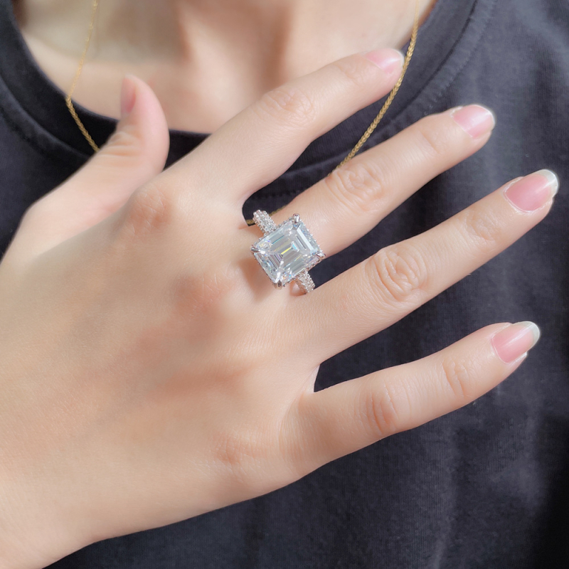 Prsten od srebra 925 s ugrađenim moissanitom, geometrijski pravokutni dizajn – Yuecheng Jewelry