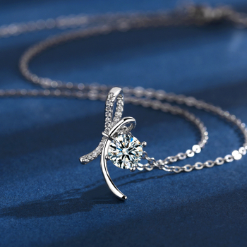 Колие от стерлингово сребро 925 с моиссанит 1 карат, форма възел, О-образна верига