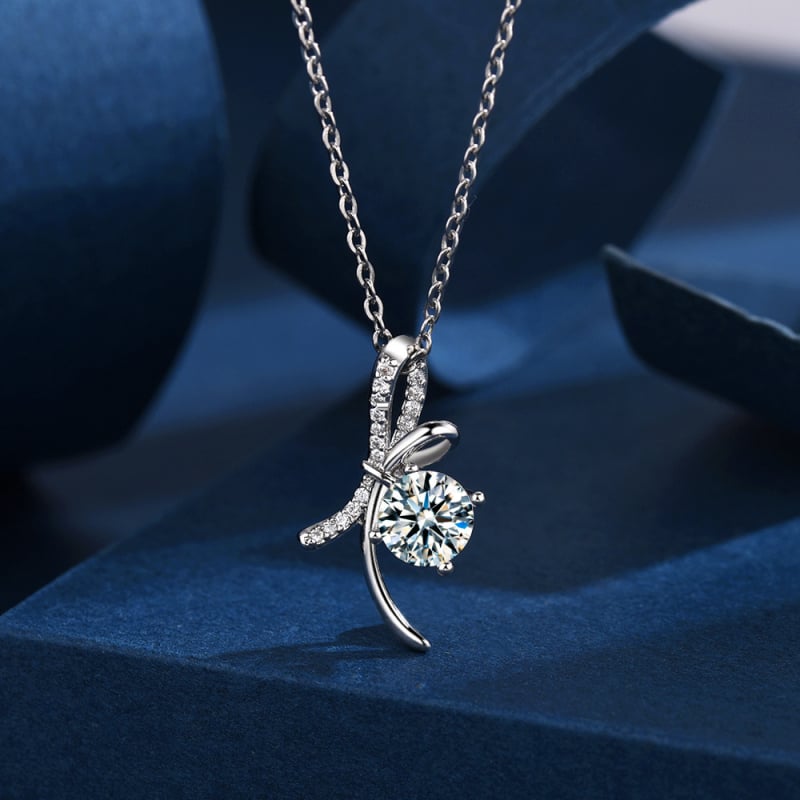 Колие от стерлингово сребро 925 с моиссанит 1 карат, форма възел, О-образна верига