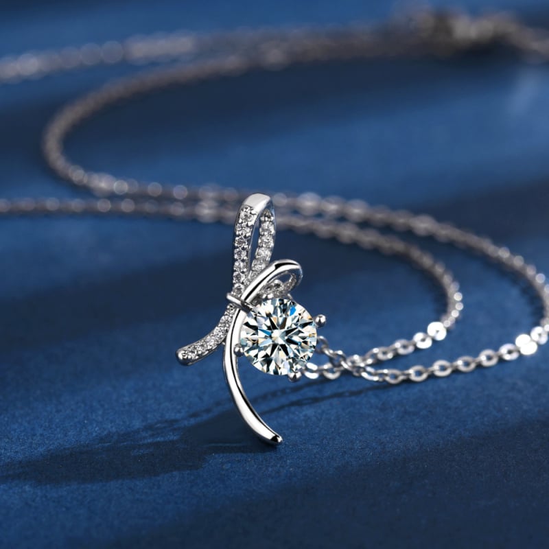 Колие от стерлингово сребро 925 с моиссанит 1 карат, форма възел, О-образна верига