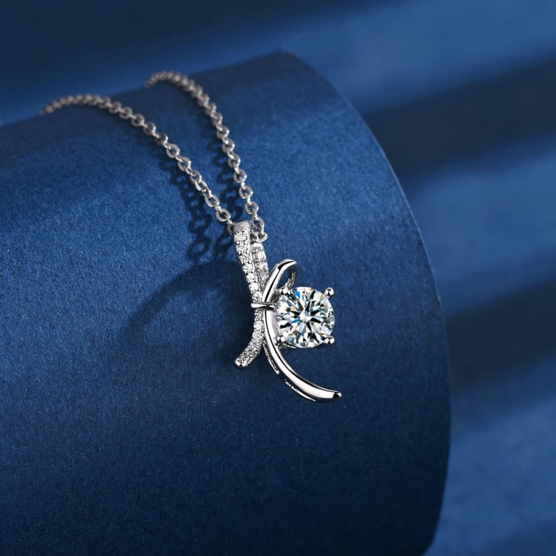 Колие от стерлингово сребро 925 с моиссанит 1 карат, форма възел, О-образна верига