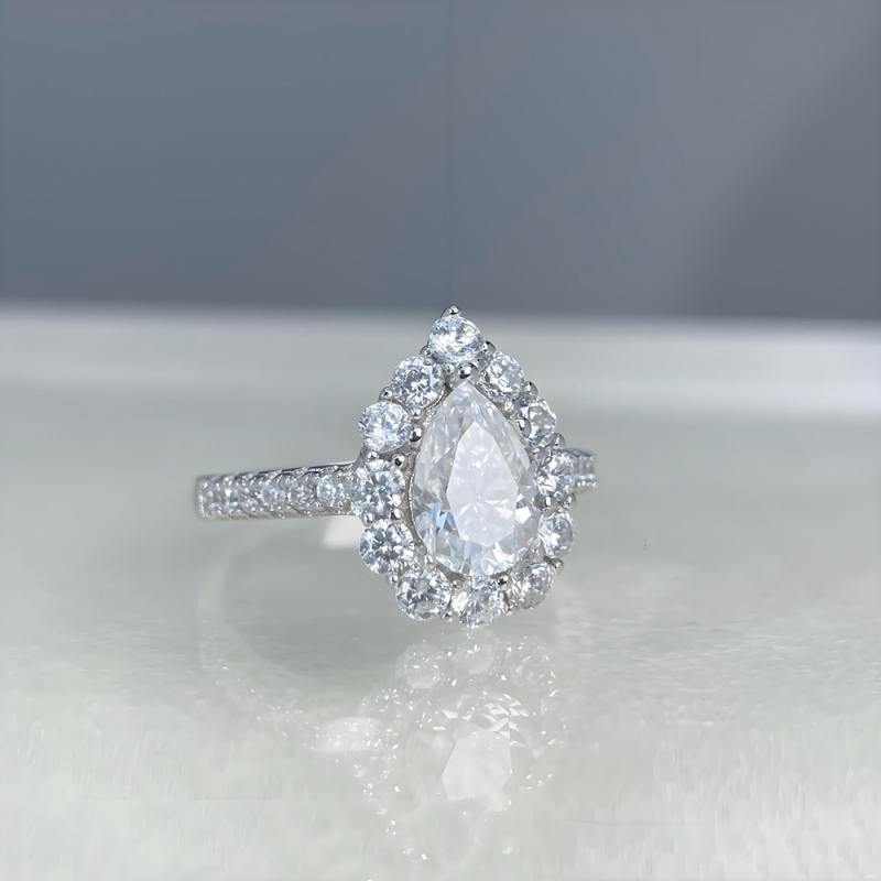 Prsten od srebra 925, Moissanit u kaplji obliku, Yuecheng Jewelry