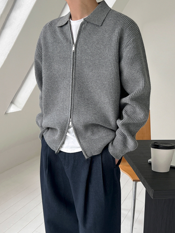 Плетен кардиган с лацкан, свободен силует, дълги ръкави, корейски стил, модалова смесена тъкан (Modal 28%, полиестер 28%, акрил 27%, полиеамид)
