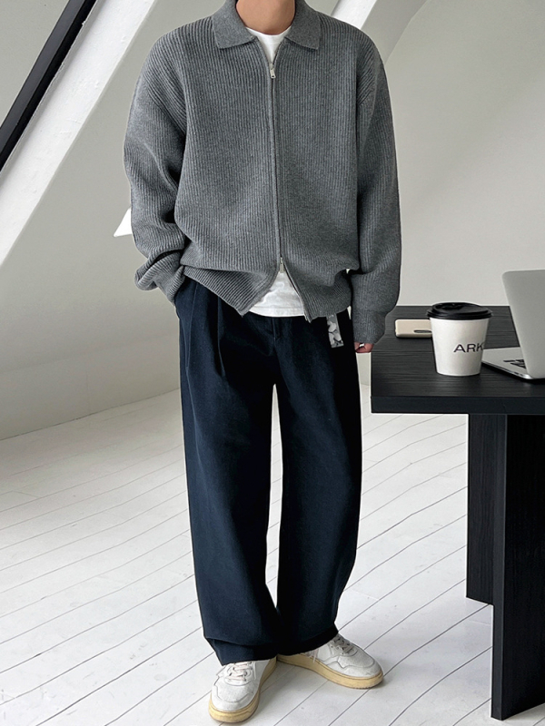 Плетен кардиган с лацкан, свободен силует, дълги ръкави, корейски стил, модалова смесена тъкан (Modal 28%, полиестер 28%, акрил 27%, полиеамид)