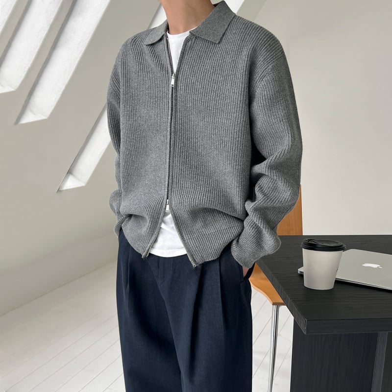 Плетен кардиган с лацкан, свободен силует, дълги ръкави, корейски стил, модалова смесена тъкан (Modal 28%, полиестер 28%, акрил 27%, полиеамид)