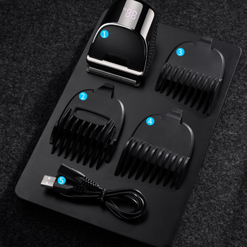 Безжична мъжка машинка за подстригване с LED дисплей, вградена батерия 500–800 mAh, остриета от неръждаема стомана, сменяеми и миещи се, водоустойчива конструкция, живот на батерията 1–3 ч