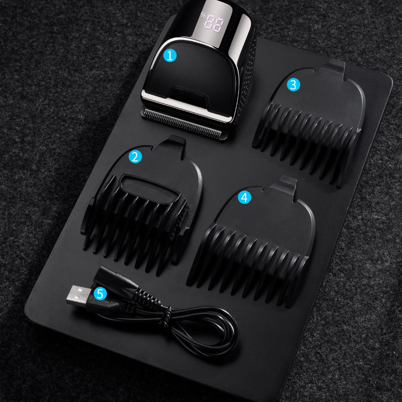 Безжична мъжка машинка за подстригване с LED дисплей, вградена батерия 500–800 mAh, остриета от неръждаема стомана, сменяеми и миещи се, водоустойчива конструкция, живот на батерията 1–3 ч
