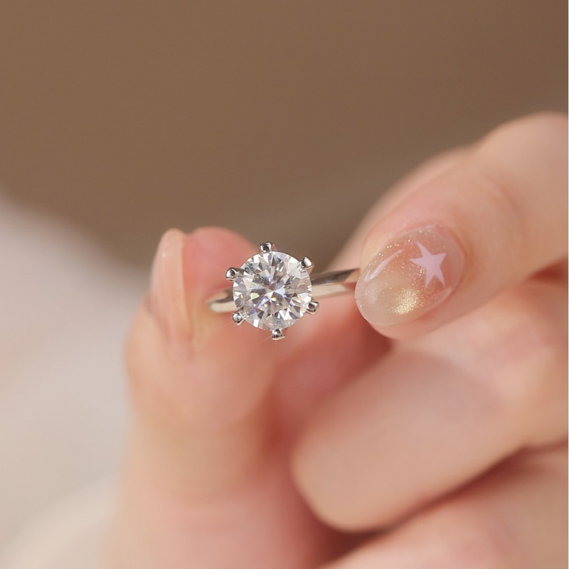 Inel din argint S925 cu Moissanite, design geometric cu șase gheare, Jane Man