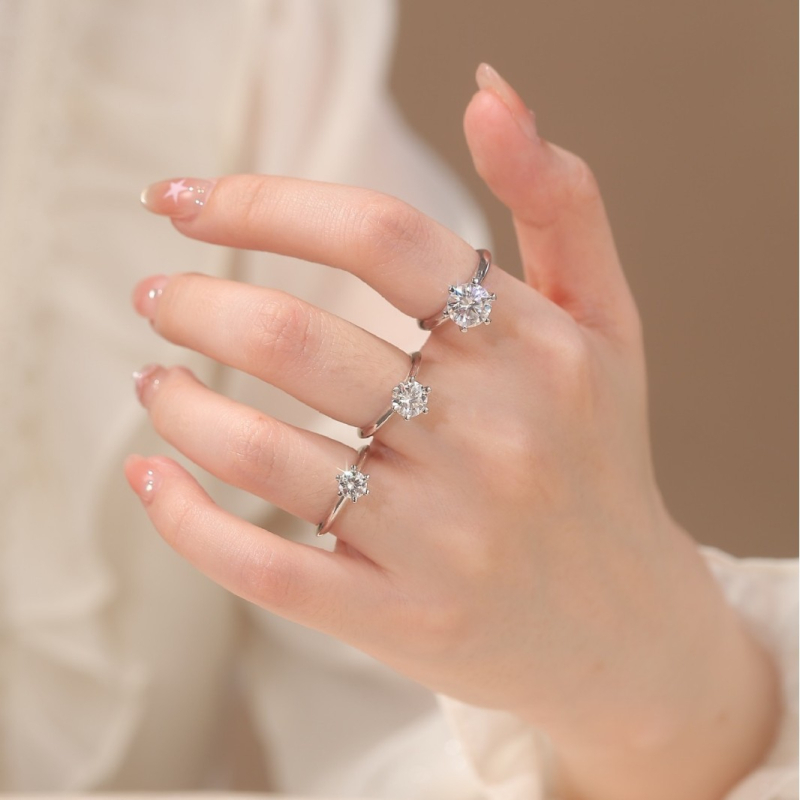 Inel din argint S925 cu Moissanite, design geometric cu șase gheare, Jane Man