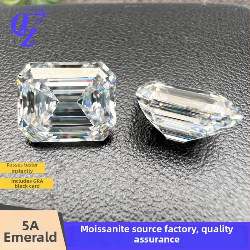 Moissanit u obliku smaragda, osmerokutni slobodni kamen, [5A], 0,5–5 ct, VVS, pogodan za ugradnju