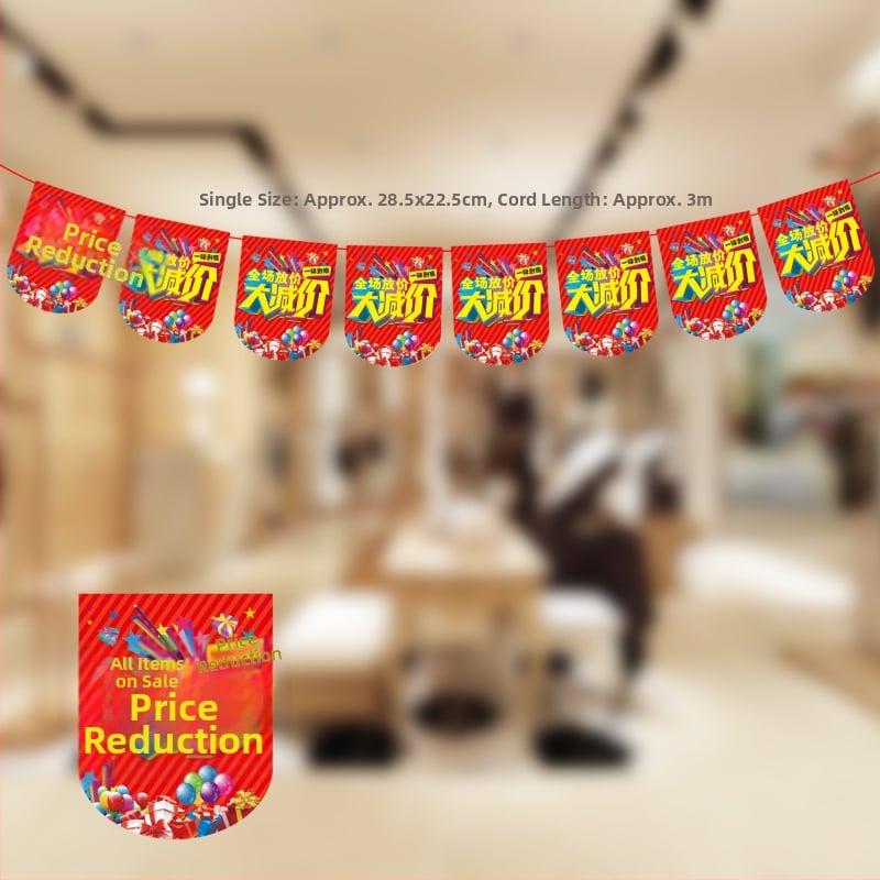 Zastavice za dekoriranje proslave otvorenja trgovine – Shu Tingxiang; Materijal: papir; Stil: svečano, živahno; Kategorija: Dekoracije proslave otvorenja; Proizvodna kategorija: rekviziti za uređenje prostora