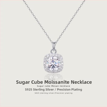 Moissanit cukor-kocka alakú medállal készült 925-ös ezüst nyaklánc, keresztlánccal, geometriai dizájn
