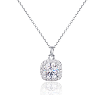 Moissanit cukor-kocka alakú medállal készült 925-ös ezüst nyaklánc, keresztlánccal, geometriai dizájn