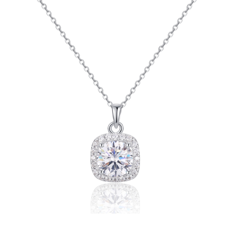 Moissanit cukor-kocka alakú medállal készült 925-ös ezüst nyaklánc, keresztlánccal, geometriai dizájn