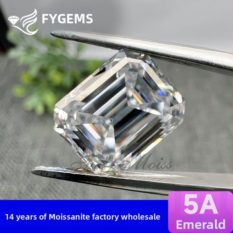 Moissanit, smaragdnog oblika rez, 5A, 0.2–10 ct, s certifikatom i serijskim kodom
