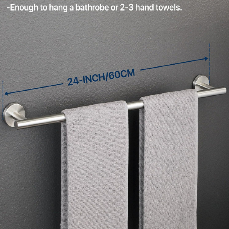 304 rozsdamentes acél törölközőtartó, csiszolt felülettel, falra szerelhető, egycsöves, teherbírás 50GJ