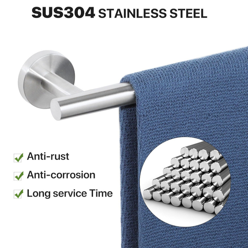 304 rozsdamentes acél törölközőtartó, csiszolt felülettel, falra szerelhető, egycsöves, teherbírás 50GJ