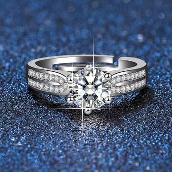 Rézből készült moissanit gyűrű, geometriai kialakítás, dupla sor kövek, nyitott gyűrű