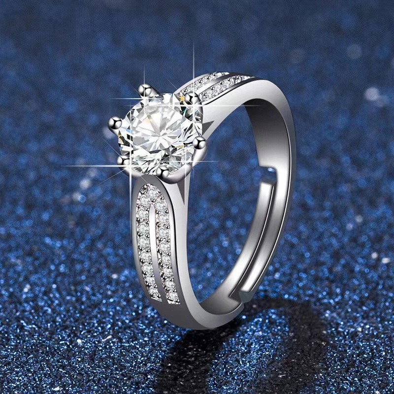 Rézből készült moissanit gyűrű, geometriai kialakítás, dupla sor kövek, nyitott gyűrű