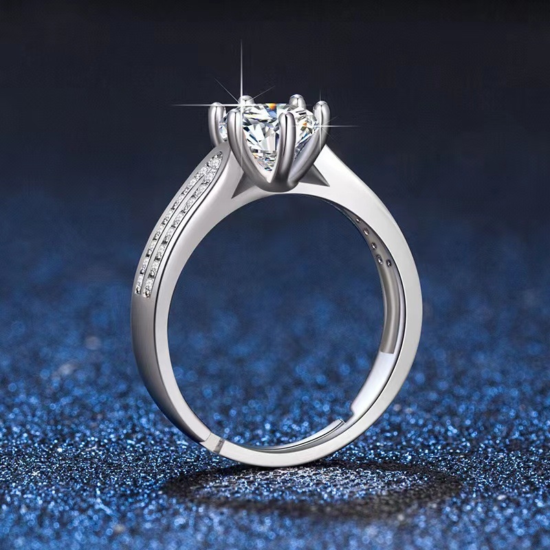 Rézből készült moissanit gyűrű, geometriai kialakítás, dupla sor kövek, nyitott gyűrű