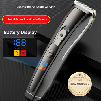 Безжичен професионален подстригвач за салони с LCD дисплей, керамична режеща глава, безчетков мотор, водоустойчив, вградена батерия 2000–4000 mAh