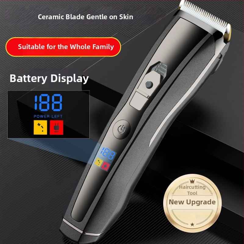 Безжичен професионален подстригвач за салони с LCD дисплей, керамична режеща глава, безчетков мотор, водоустойчив, вградена батерия 2000–4000 mAh
