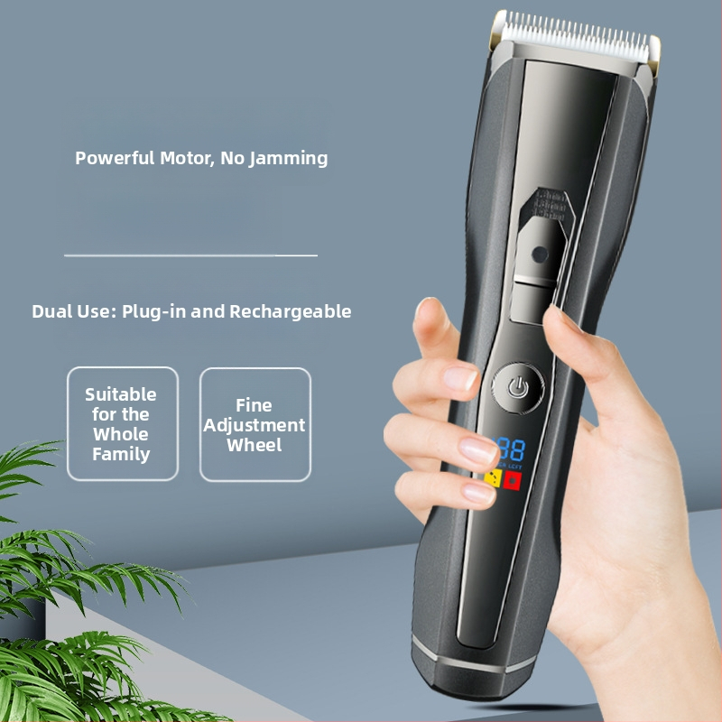 Безжичен професионален подстригвач за салони с LCD дисплей, керамична режеща глава, безчетков мотор, водоустойчив, вградена батерия 2000–4000 mAh