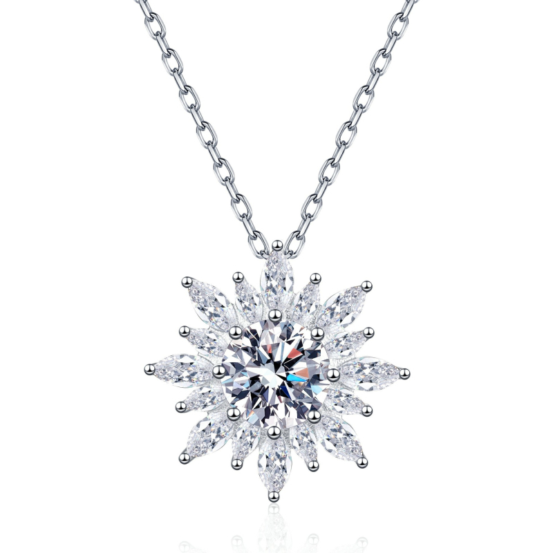 S925 ezüst Moissanit nyaklánc napraforgó medállal, keresztes lánccal, állítható hosszúság 41–50 cm, könnyed luxus stílus