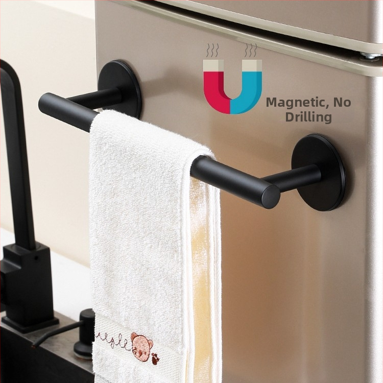 Magnetni držač za ručnike s prstenom i kukom, nehrđajući čelik, montaža bez bušenja, nosivost 2 kg, površinska završna obrada pečena boja