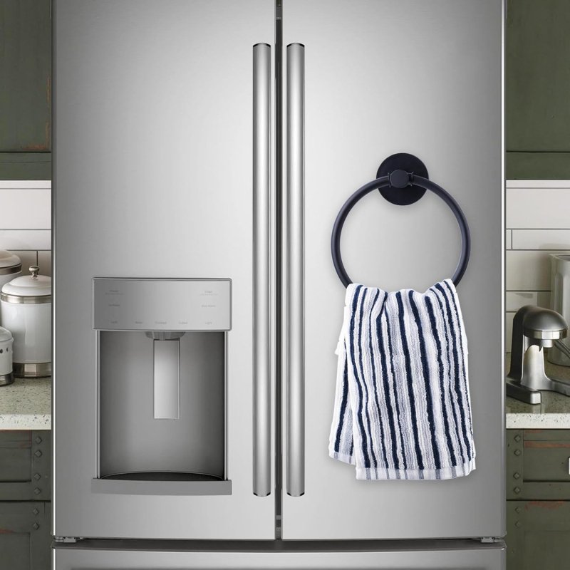 Magnetni držač za ručnike s prstenom i kukom, nehrđajući čelik, montaža bez bušenja, nosivost 2 kg, površinska završna obrada pečena boja