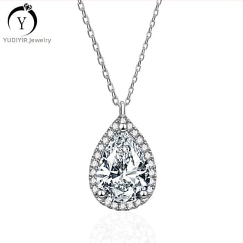 925 ezüst nyaklánc teardrop alakú moissanite medállal, keresztlánc stílusban, hossz 41–50 cm