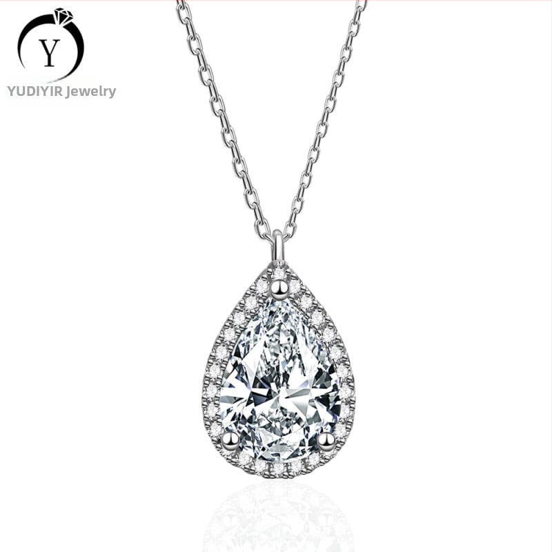 925 ezüst nyaklánc teardrop alakú moissanite medállal, keresztlánc stílusban, hossz 41–50 cm