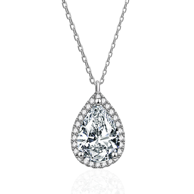 925 ezüst nyaklánc teardrop alakú moissanite medállal, keresztlánc stílusban, hossz 41–50 cm
