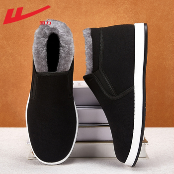 Warrior мъжки домашни обувки от стар пекински плат, топли и удебелени, памучна горна част, PVC подметка