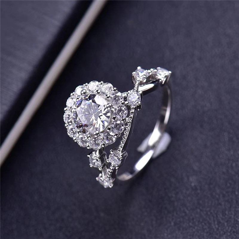 925 ezüst gyűrű moissanittal, 18K aranyozással bevont, női divatgyűrű