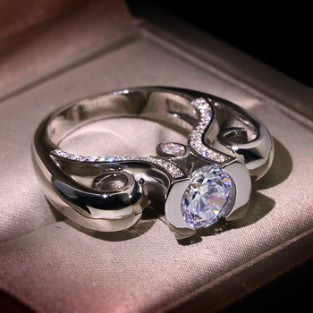 Női Moissanite gyűrű, geometriai dizájn, ötvözet sárgaréz + fehér acél, esküvőre alkalmas