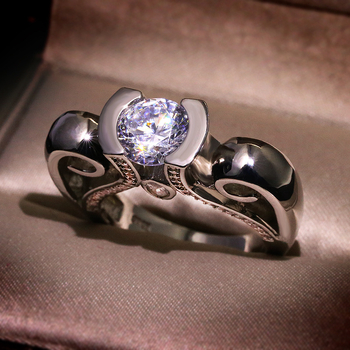 Női Moissanite gyűrű, geometriai dizájn, ötvözet sárgaréz + fehér acél, esküvőre alkalmas