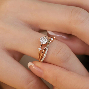 Inel cu design de orbită stelară, cupru, zirconia, deschis, stil lux ușor