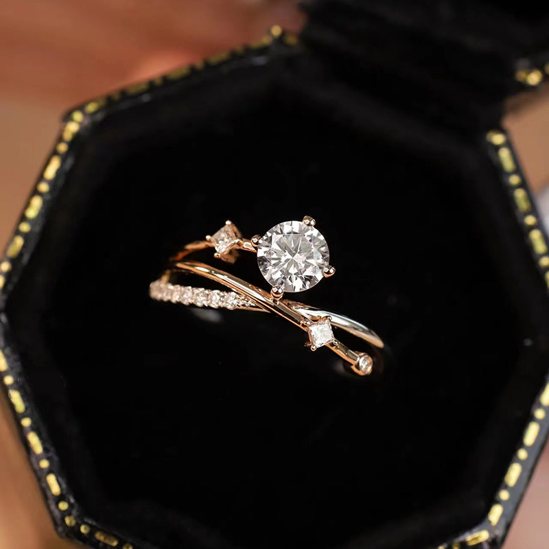 Inel cu design de orbită stelară, cupru, zirconia, deschis, stil lux ușor