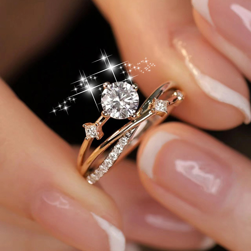 Inel cu design de orbită stelară, cupru, zirconia, deschis, stil lux ușor