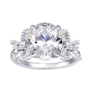 S925 ezüst gyűrű, 5 karátos moissanit, tojás alakú ovális, elektroplatált felület, divatos luxus