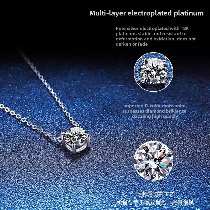 Moissanit D-színű, geometriás medál, 925-ös ezüst, platina bevonat, keresztlánc, állítható hosszúságú nyaklánc