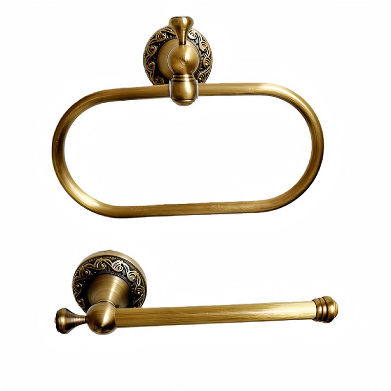 Bakreni držač za ručnike s antiknim završetkom, s jednom šipkom, nosivost 3 kg