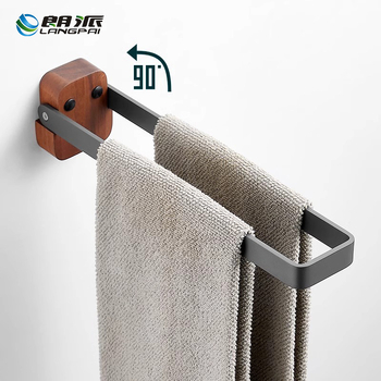 Sklopivi držač ručnika od orahovog drveta i aluminija, 1-etažni, bez bušenja, nosivost 10 kg, moderan minimalistički stil