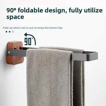 Sklopivi držač ručnika od orahovog drveta i aluminija, 1-etažni, bez bušenja, nosivost 10 kg, moderan minimalistički stil