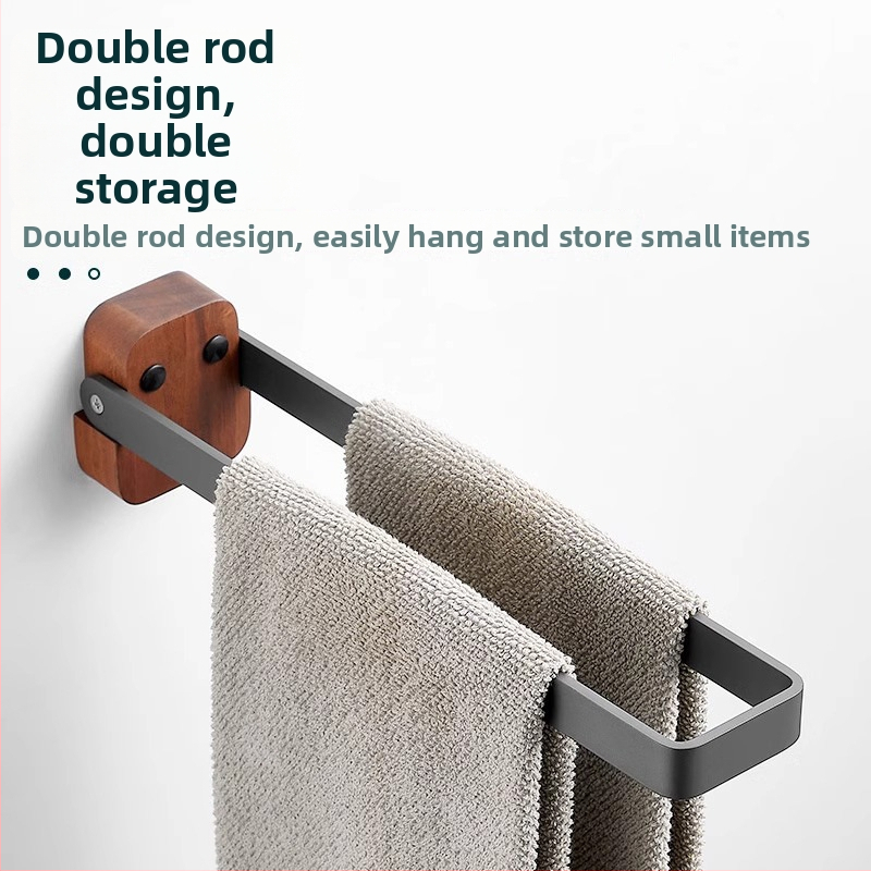 Sklopivi držač ručnika od orahovog drveta i aluminija, 1-etažni, bez bušenja, nosivost 10 kg, moderan minimalistički stil